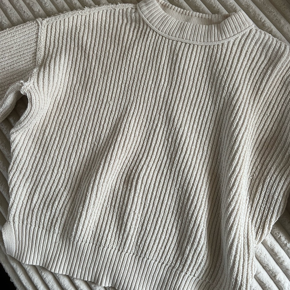 Aerie Cream Cowl Neck Sweater with Ribbed Texture